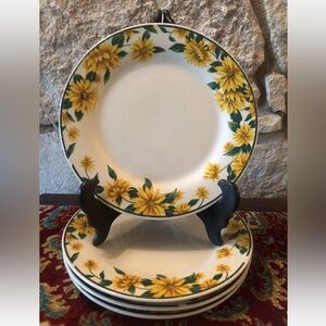 4 Vintage China Pearl Sunflower Dinner Plates 10.5" Excellent Condition